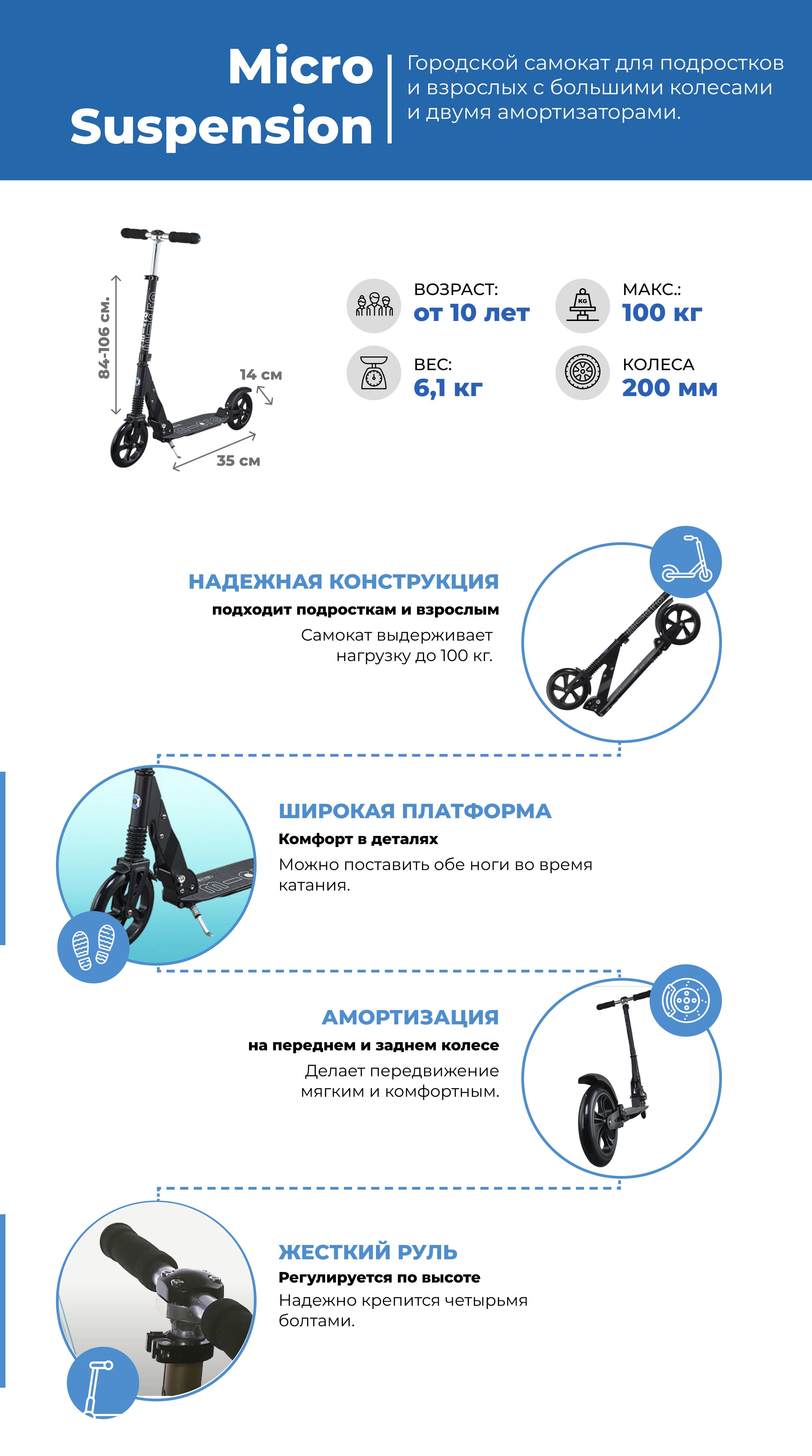 Самокат с амортизаторами micro scooter suspension black