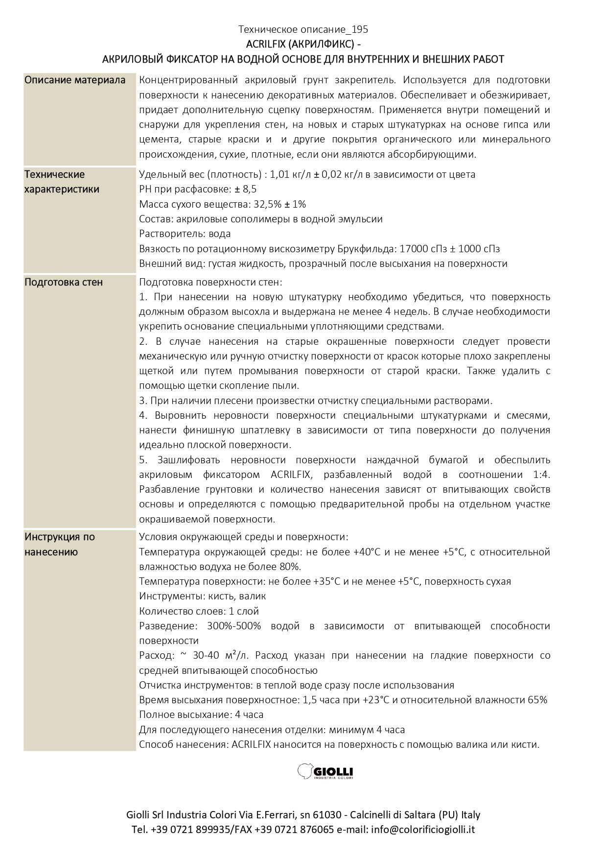 Грунт глубокого проникновения AcrilFix Giolli