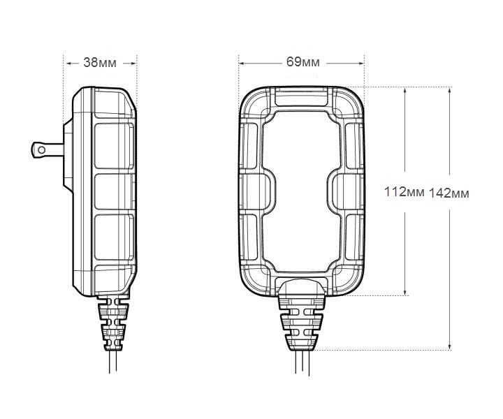 G750 battery charger dimensions front side top techincal drawings 3
