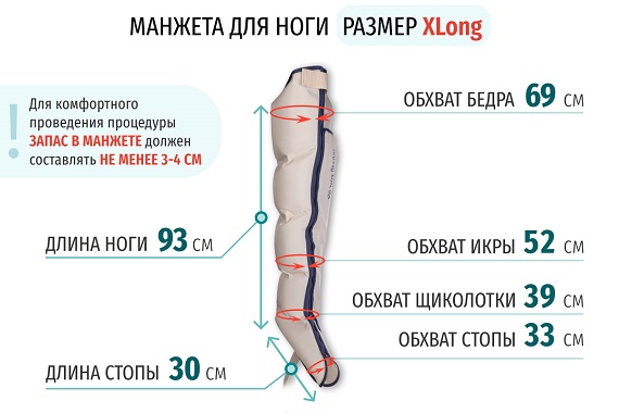 Размеры манжеты ноги X-Long