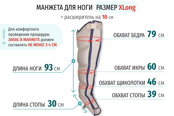 Размеры манжеты ноги X-Long с расширителем 10 см