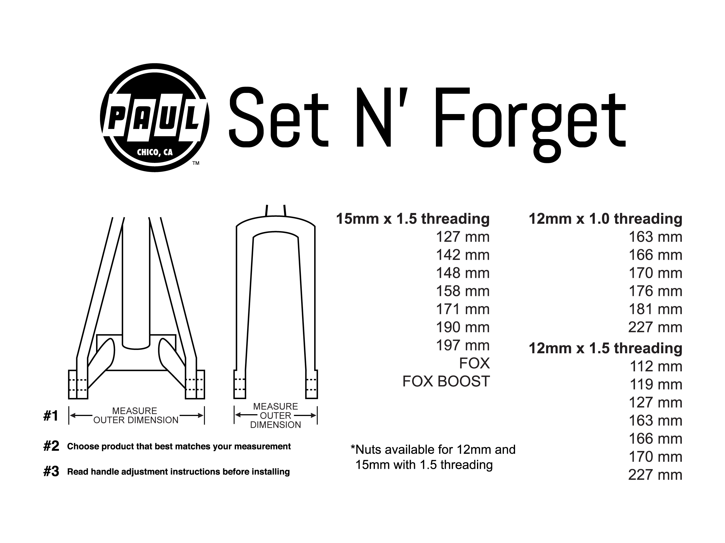 thru axle sizes