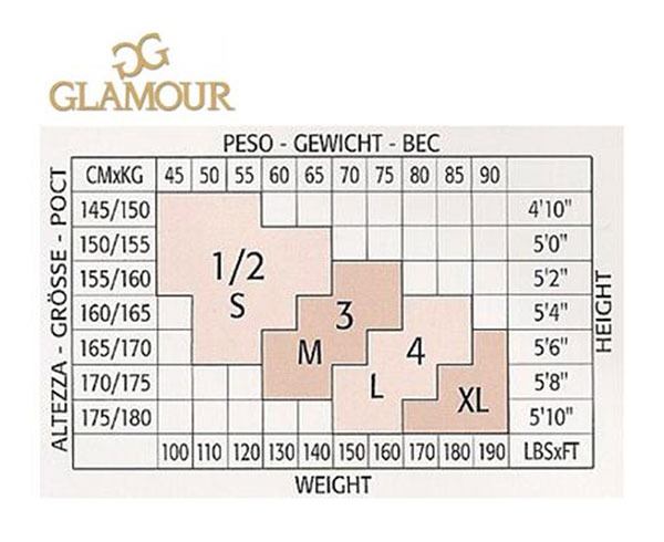 Таблица размеров женских колготок Glamour
