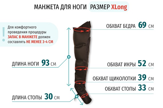Размеры манжеты ноги X-Long