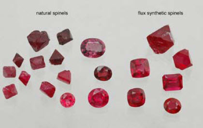 Неограненные кристаллы синтетической шпинели, выращенной во флюсе, тоже показывают существенное сходство с природными кристаллами