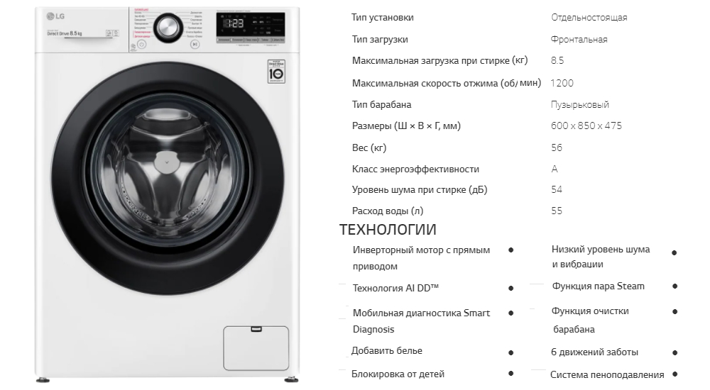 Стиральная машина lg f2v3gs6w обзор