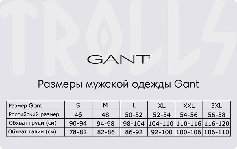 Размеры мужской одежды Gant
