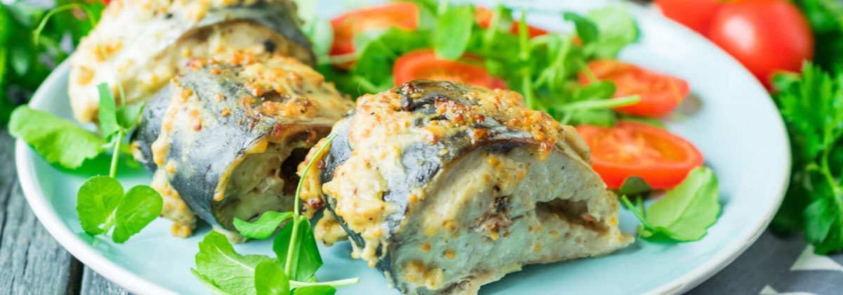 Запеченная скумбрия с горчичным соусом Запеченная скумбрия с горчичным соусом