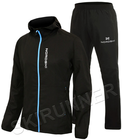 Беговой костюм с капюшоном Nordski Run Black-Blue мужской с прямыми брюками