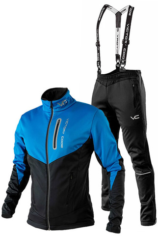 Утеплённый лыжный костюм 905 Victory Code Go Fast 2019 Blue-Black с лямками мужской