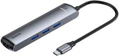 Переходник Baseus Mechanical eye Six-in-one HUB 6в1 (CAHUB-J0G) Type-C to USB3.0x3/ HDMI/ Lan/ Type-C PD для MacBook Графитовый