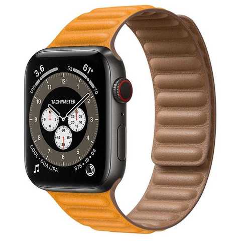 Умные часы Apple Watch Edition Series 6 GPS + Cellular 44mm Space Black Titanium Case with Leather Link (California Poppy)