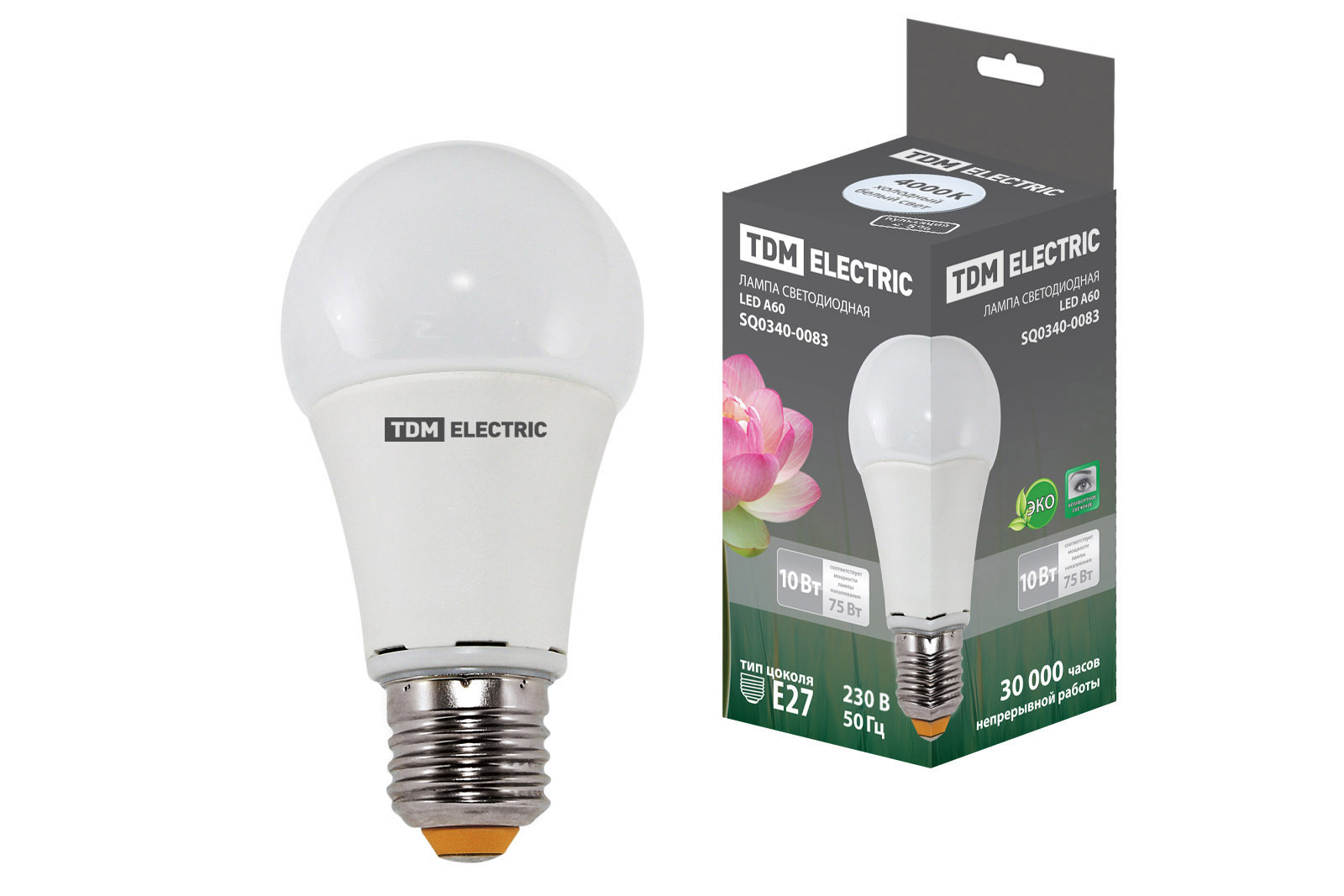 Лампа светодиодная А60 - 10 Вт-220 В -4000 К–E27 TDM, Лампы ...