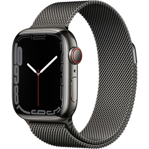 Умные часы Apple Watch Series 7 GPS + Cellular 41mm Stainless Steel with Milanese Loop, миланская петля графит (MKHK3, MKLF3)