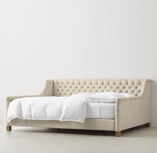 Купить Купить кровать-тахта Devyn Tufted с обивкой из ткани, с ножками ...