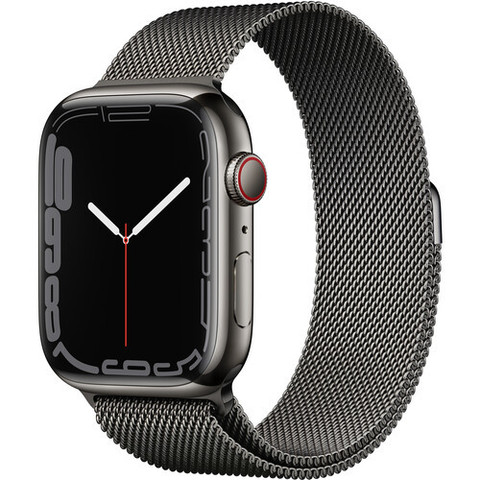 Умные часы Apple Watch Series 7 GPS + Cellular 45mm Stainless Steel with Milanese Loop, миланская петля графит (MKJJ3, MKL33)