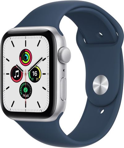 Часы Apple Watch SE GPS 44mm Aluminum Case with Sport Band Серебристый / синий 2021 (MKQ43)