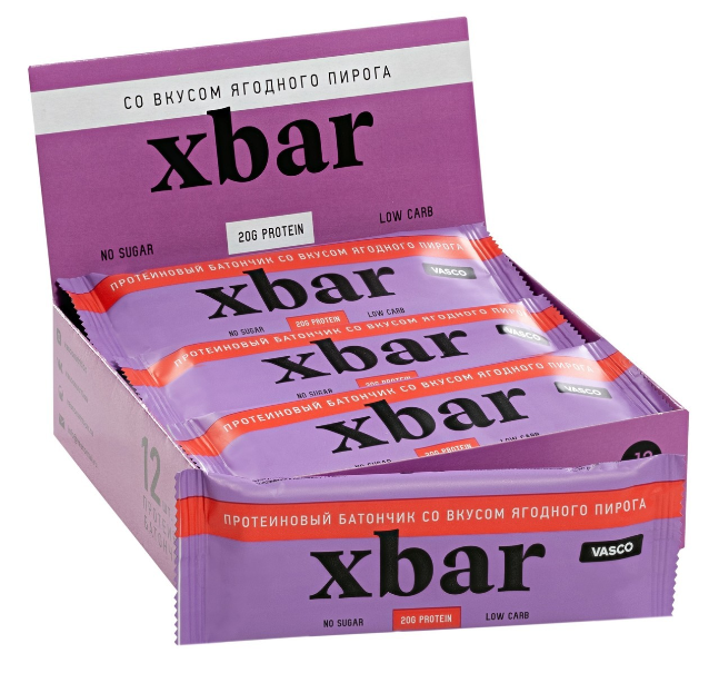Протеиновый батончик «Xbar» со вкусом ягодного пирога Vasco nutrition 60 гр
