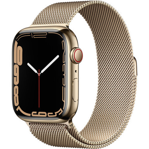 Умные часы Apple Watch Series 7 GPS + Cellular 45mm Stainless Steel with Milanese Loop, миланская петля золотая (MKJG3, MKJY3)