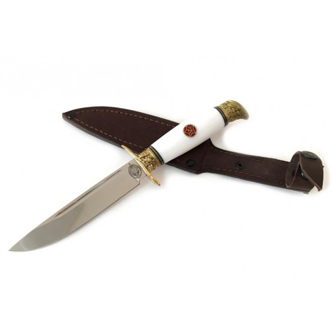 Финка НКВД со звездой, кованая 95х18, белый акрил, литье. Русский молот