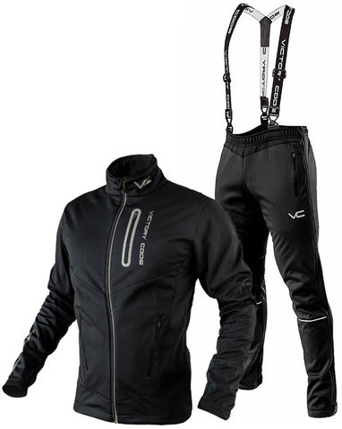 Утеплённый лыжный костюм 905 Victory Code Go Fast 2019 Black с лямками мужской