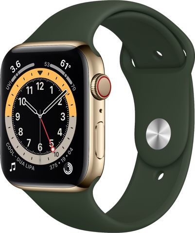 Часы Apple Watch Series 6 (GPS + Cellular) 44mm Gold Stainless Steel Case with Cyprus Green Sport Band - Gold (M07N3,M09F3)