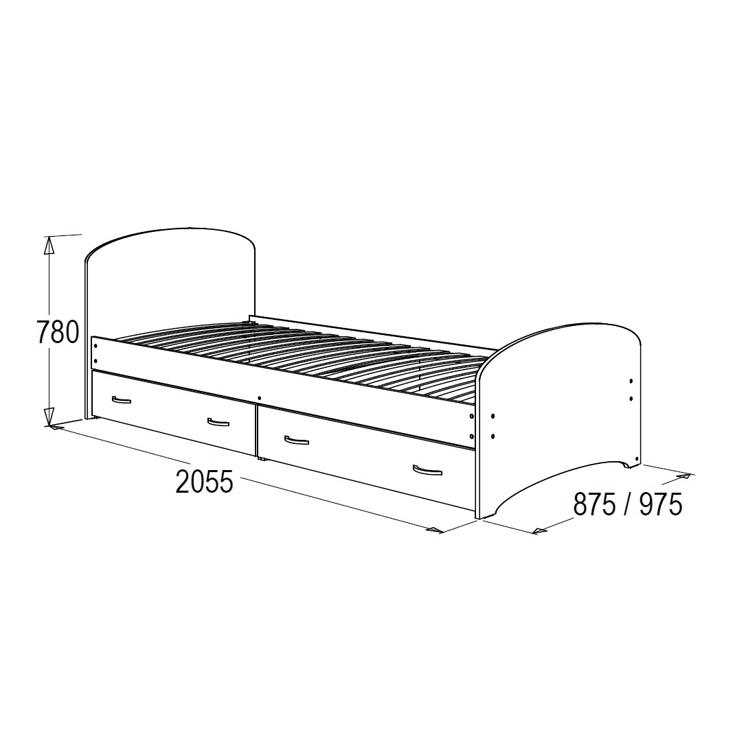 Кровать Фант 6-7 с 2-мя выкатными ящиками