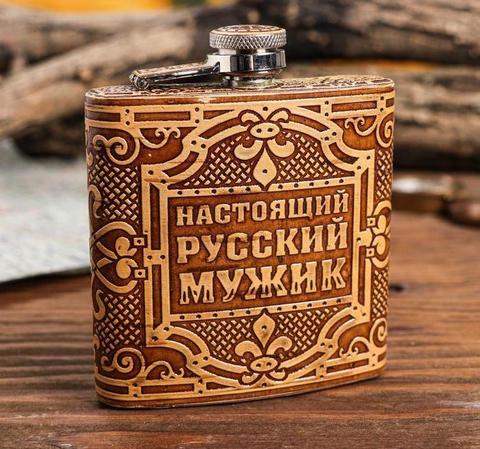 Фляжка из бересты «Настоящий мужик», 180 мл