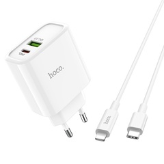 Адаптер питания Hoco C57A Speed charger PD+QC 3.0 set cable Type-C to Lightning (USB: 5V max 3.1A/ 18Вт) Белый