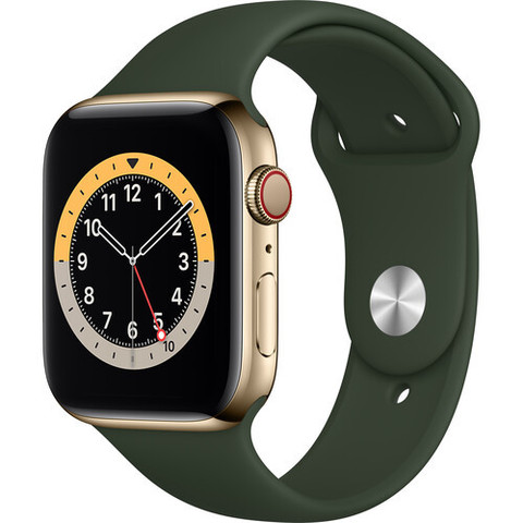 Часы Apple Watch Series 6 GPS + Cellular 40mm Stainless Steel Case with Sport Band (Gold, Cyprus Green) (M02W3,M06V3)