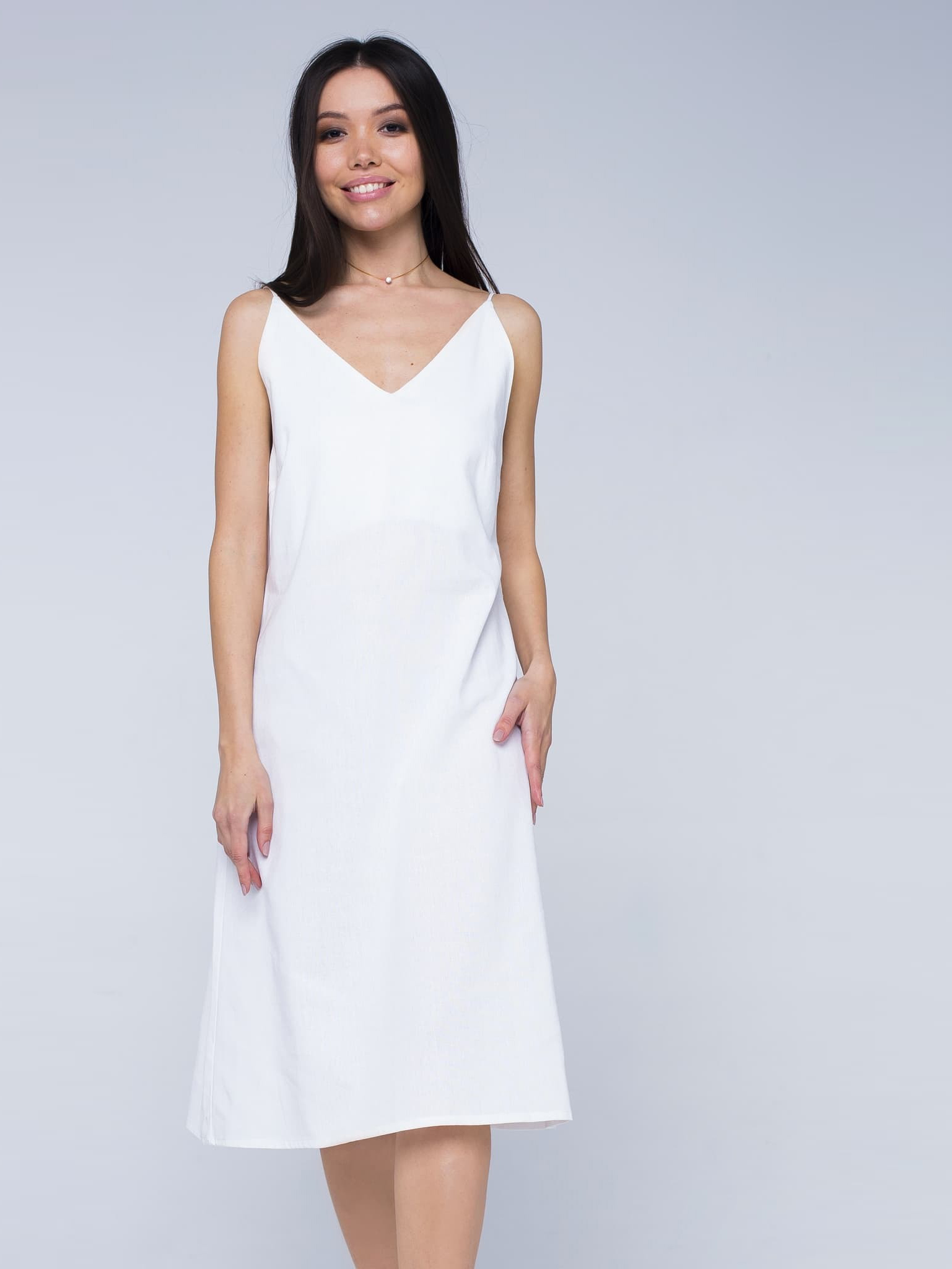 Платье лен белый