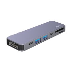 Переходник Deppa Thunderbolt C 7в1 (73121) Type-C to USB3.0x2/ HDMI/ Thunder3/ Type-C/ SD/ MicroSD для MacBook Графитовый